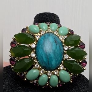 #116. Vintage Turquoise Center Green and Teal Statement Ring